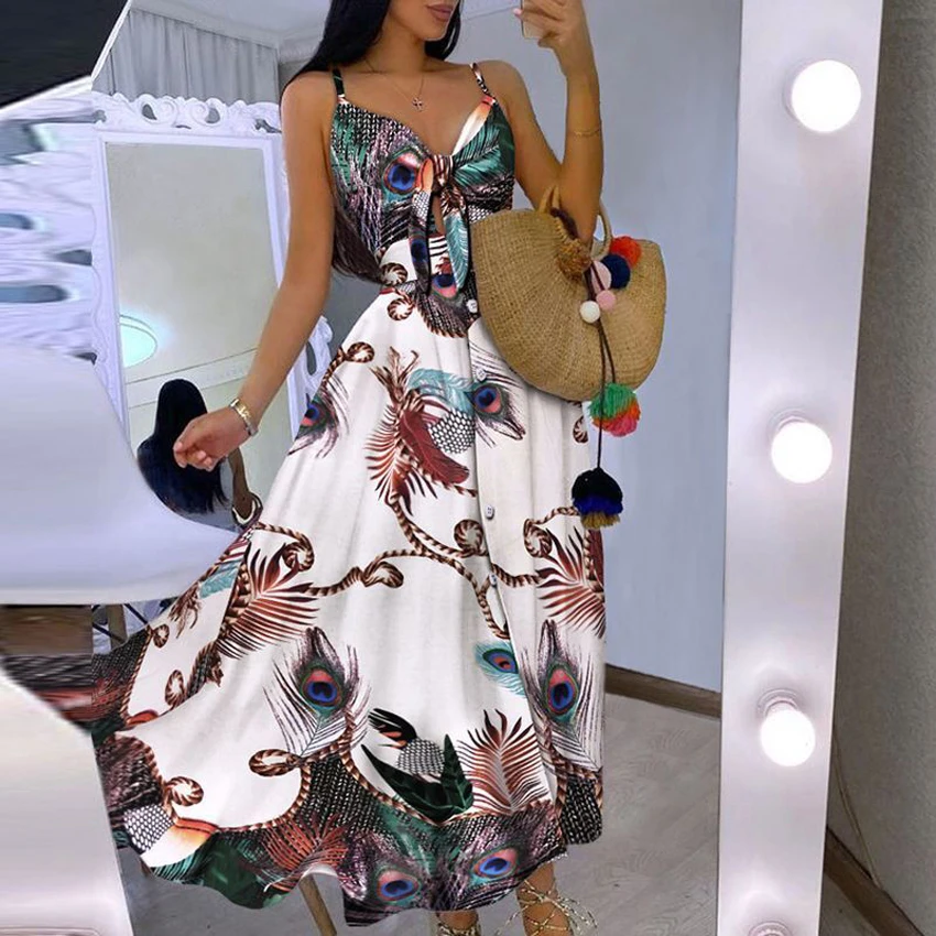 Ikebel New Fashion Floral Print Woman Summer Long Elegant Sexy Maxi Casual Party Dresses Informal Robe Casuale Ocasional Vestido