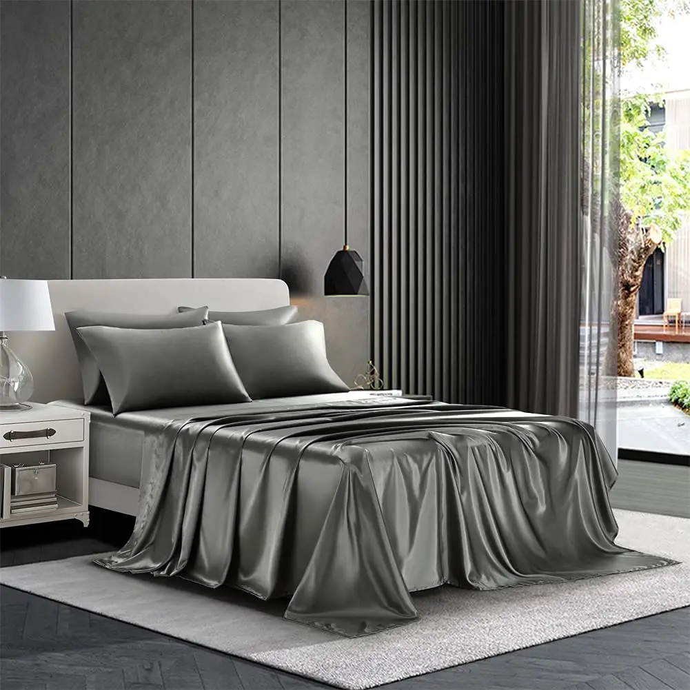 Pack of 4 wholesale Silk satin sheets comforter luxury bed sheet bedding sets