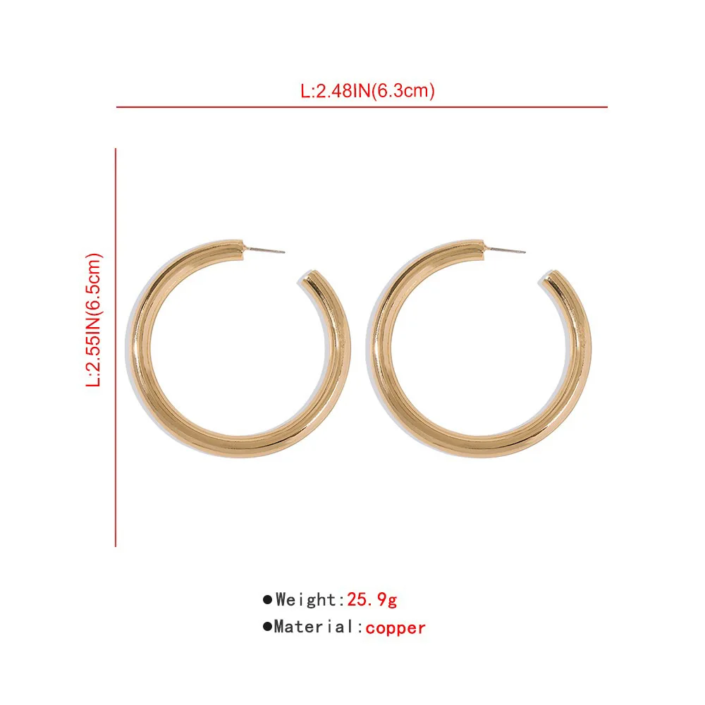  Korean Simple Design Copper Gold plated Jewelry Hollow Circle C Shaped Hoop Earrings For