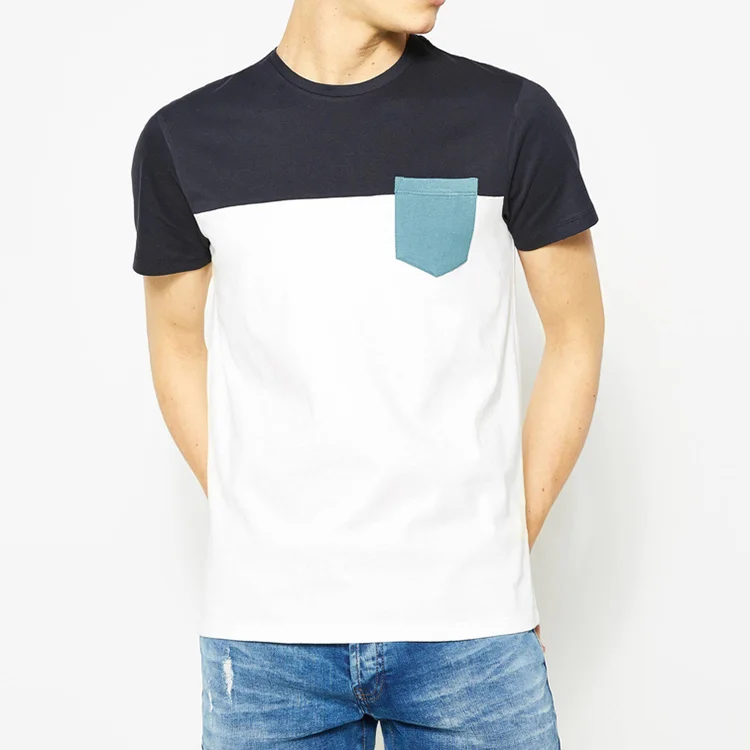 Hip Hop Two Tone Casual Men S Plain Custom Logo Embroidered Long Egyptian Cut And Sew Heavy Weight Cotton T Shirt For Men