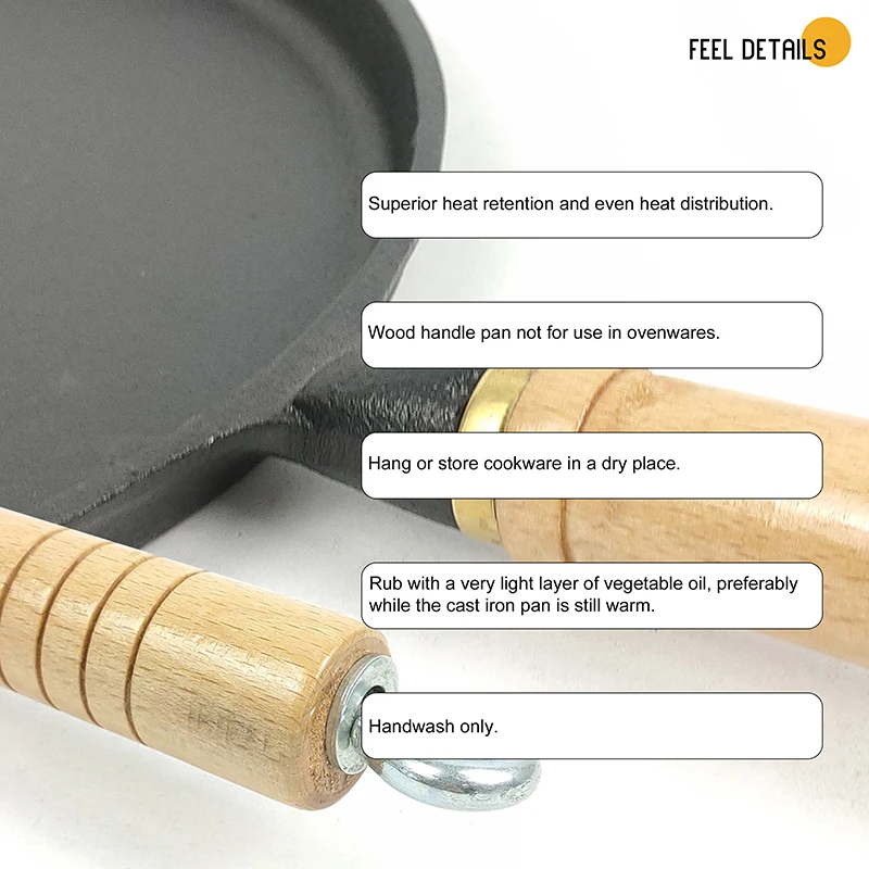 Non Stick Kitchen Cookware Set Cast Iron 9 Inch Crepe Pan Cast Iron Pan with Wooden Handle