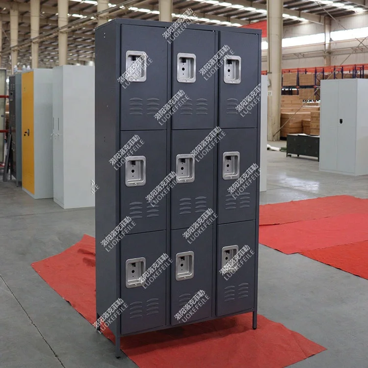 assembled hanging rod 3 tier office custom wardrobe 9 door storage cupboard gym school grey metal cabinet steel locker with legs