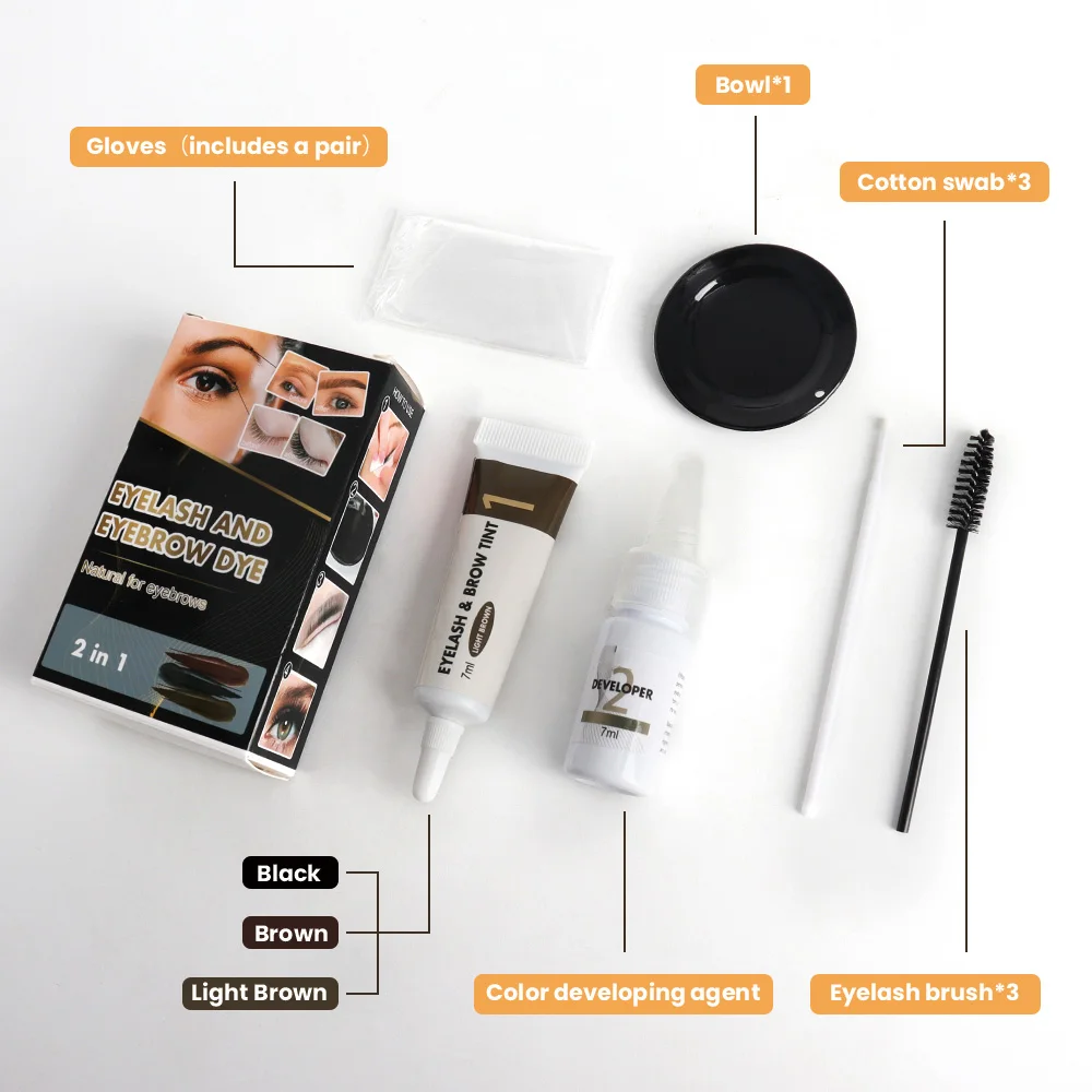 OEM ODM Hybrid Eyebrow Dye Tint Black Brown Light Brown Lash Hybrid Eyebrow Tint Dye Kit Eyebrow Tint Kit