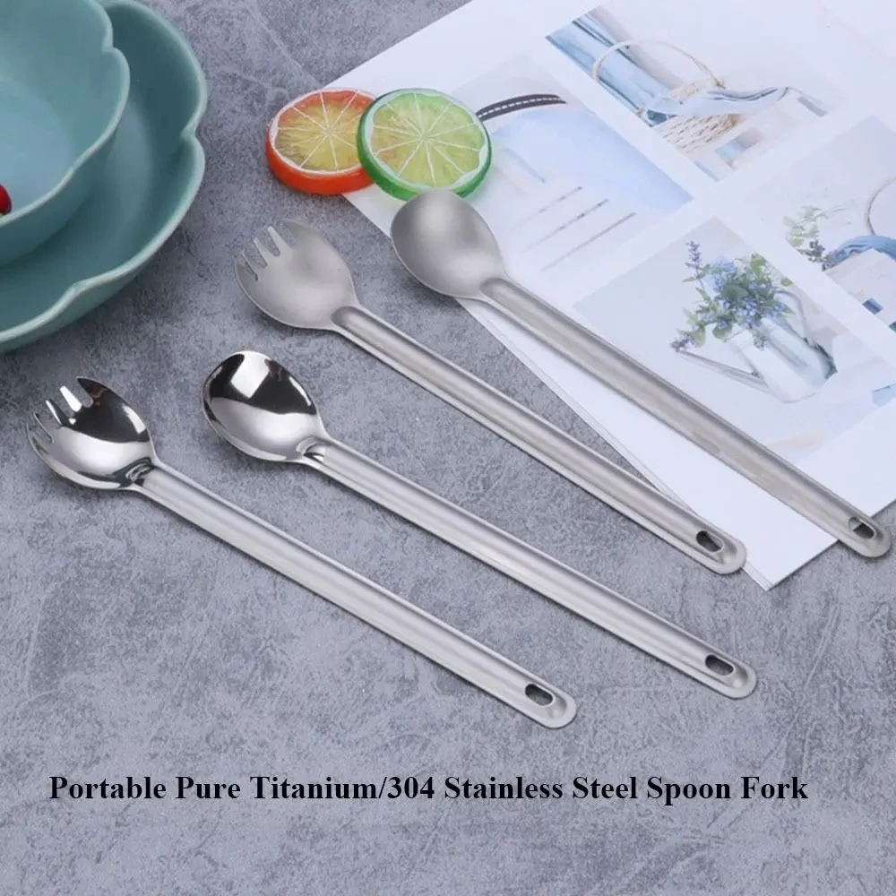 NEWMAJOR Portable Outdoor Camping Dinnerware 4 Styles Pure Titanium/304 Stainless Steel Fork and Spoon Picnic Accessory Tool