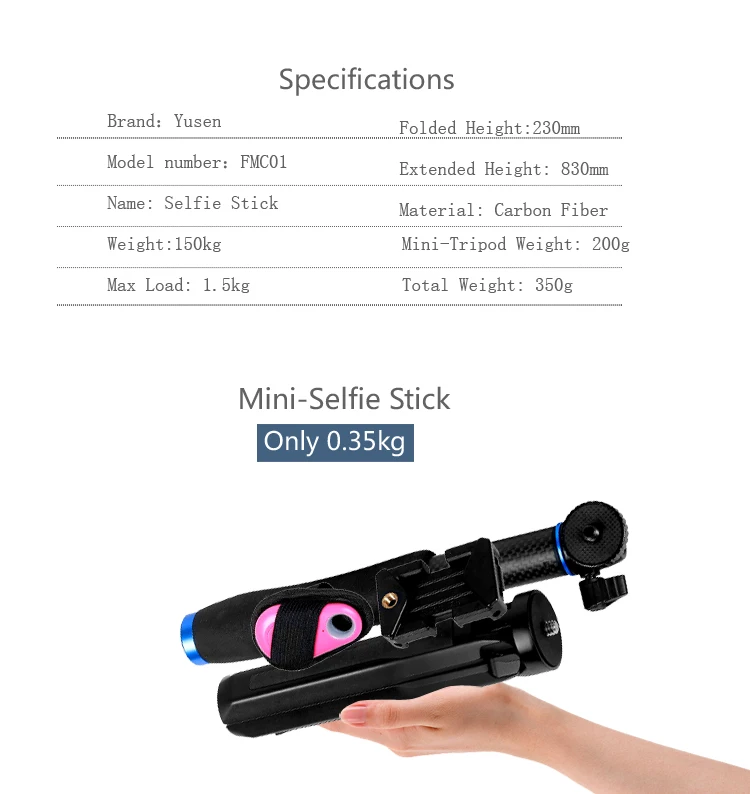 New Carbon Fiber  Foldable 360 rotate Selfie Stick Tripod With Wireless Remote control shutter for smart Phone Gopro-camera