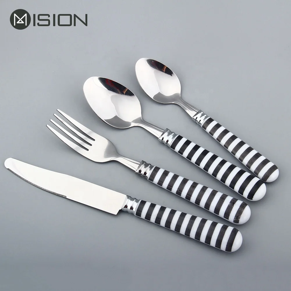 24 pcs stainless steel plastic handle cutlery set with cutlery holder