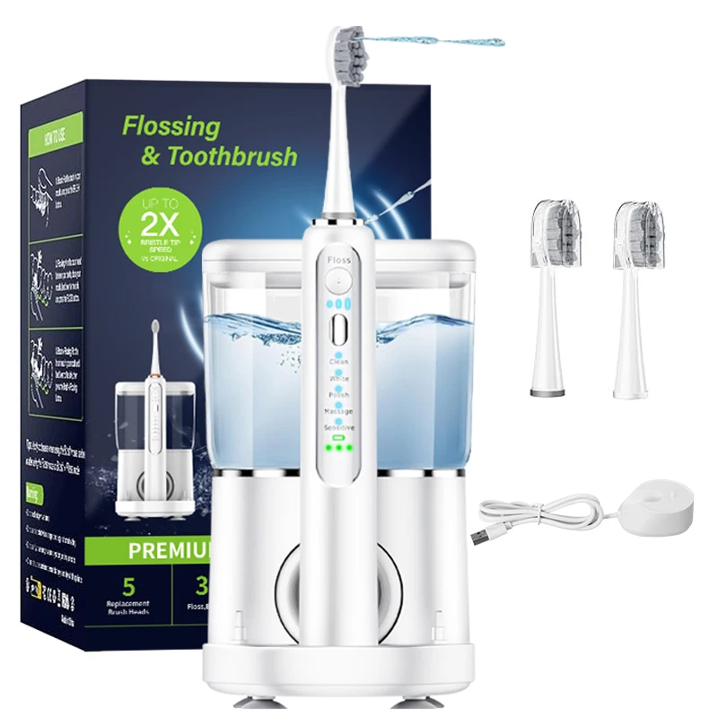 2024 New Best Teeth 500ML Professional Flossing Toothbrush Electric Flosser Combo 2-in-1 Brushing & Flossing for Teeth Cleaning