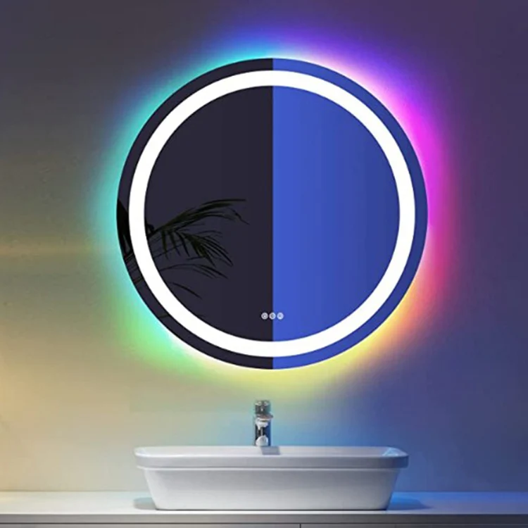 Frameless Aluminum Support LED Mirror Smart Touch Sensor Anti-fog Bath Wall Mirror Round Bathroom RGB LED Mirror
