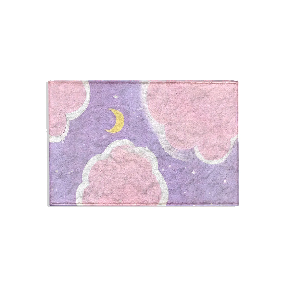 1pc High Quality Artificial Plush Floor Mat Absorbent And Non slip For Bathroom Kitchen Mat Purple Cloud Moon Printed Carpet