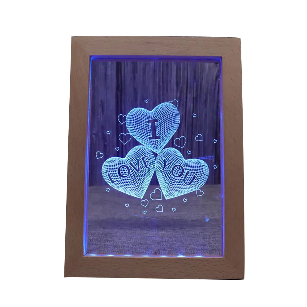 Pattern Customization Romantic Gift, Wooden Photo Frame 3d Acrylic Illusion Night Light/
