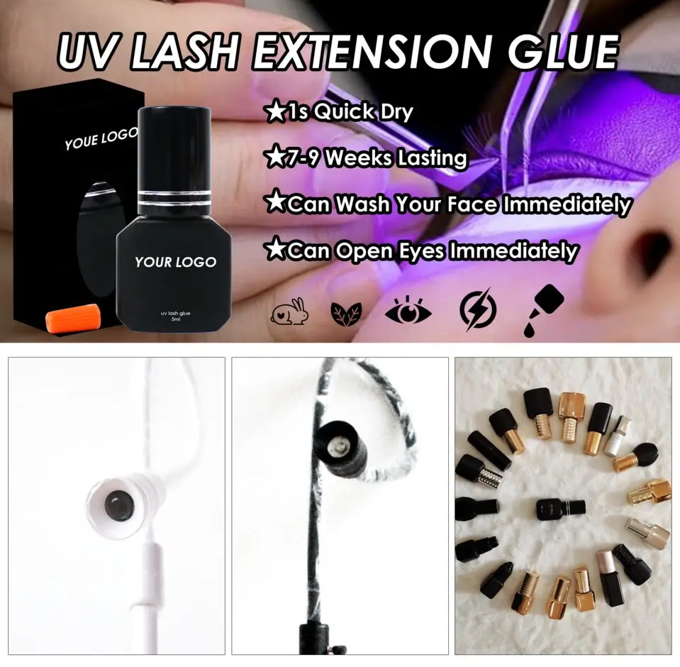 Private Label 7-9 Weeks Lasting Fast Dry uv lash extension glue custom Private Label lash extension led lash uv glue lamp 12v