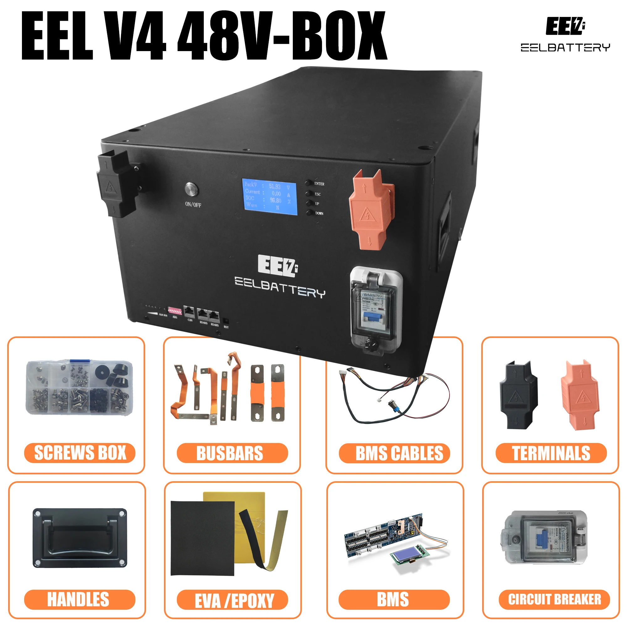 EEL V3 V4 48V Diy Lifepo4 Battery Box Kit 16S Lifepo4 100ah 280ah 340ah Phosphate Lithium Battery case 48V Battery Box