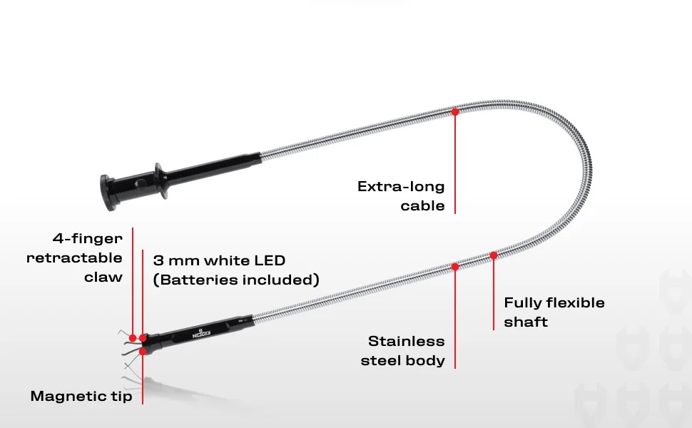 flexible led long reach magnetic claw gripper waste litter trash extended long grabber reacher tool pickle grabber