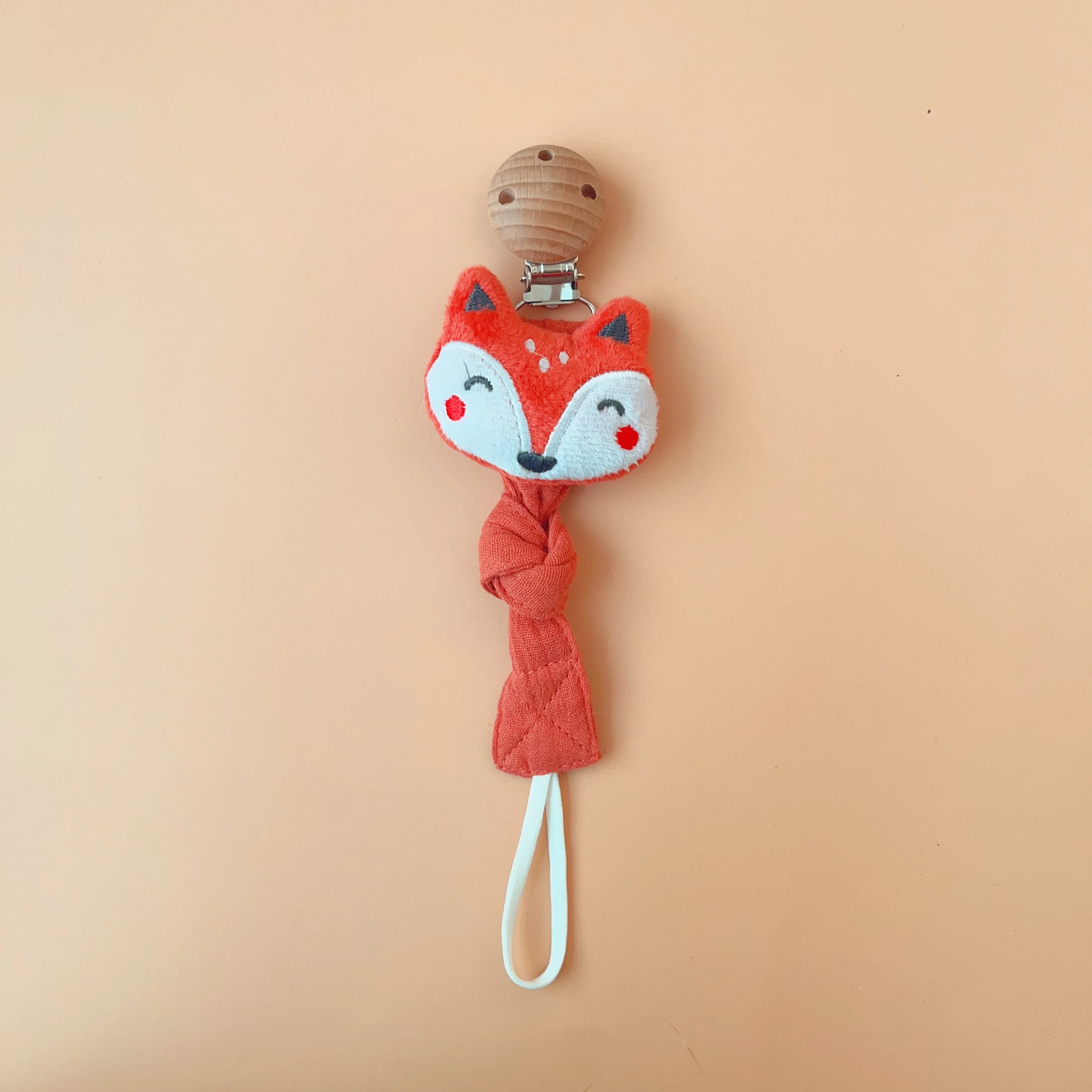 NEW Hot Sale Cotton Ribbon Pacifier Chain Cartoon Wooden Pacifier Holder Clip For Newborn Baby Boys Girls
