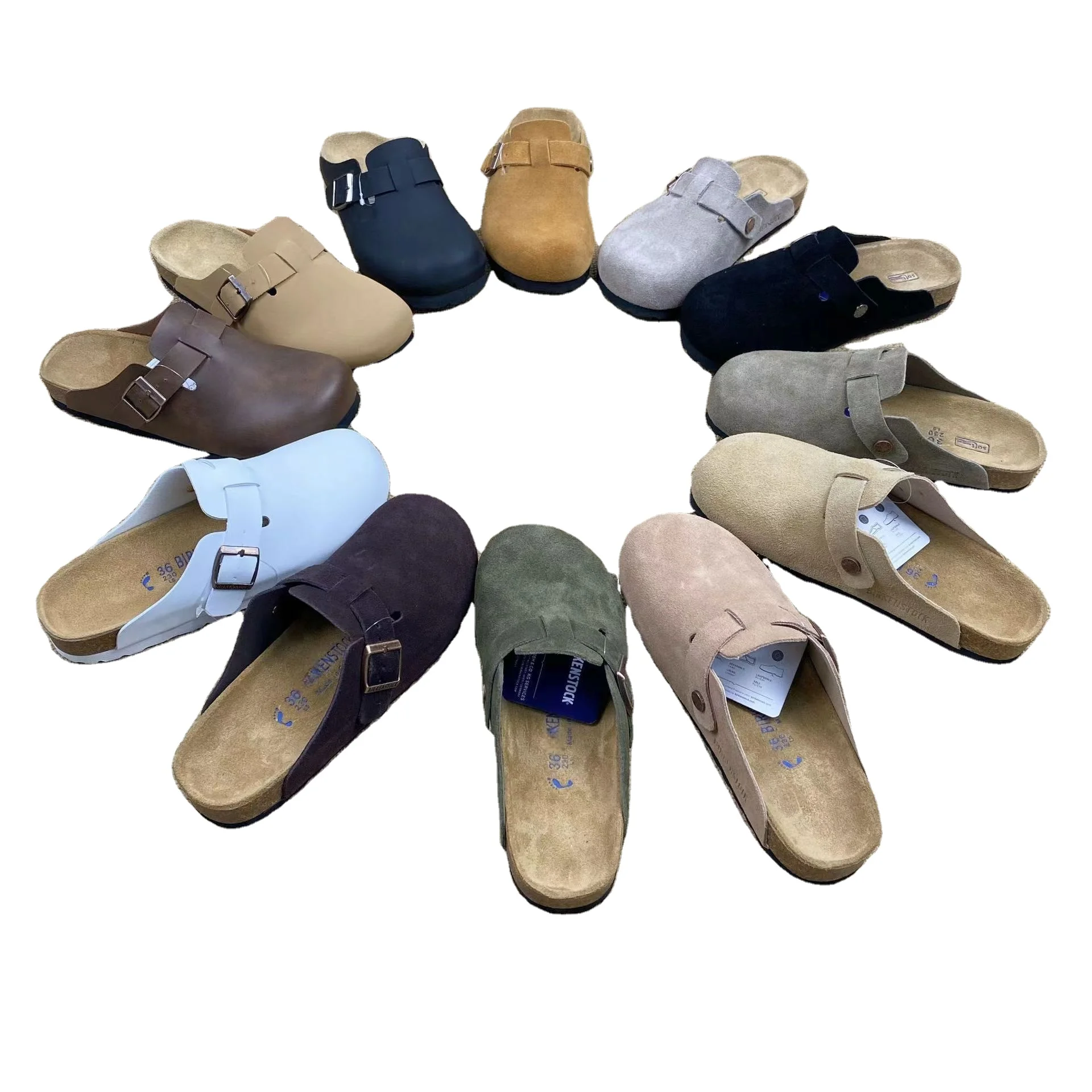 Women Unisex Cow Suede Leather Closed Toe Clogs Slides Cork Sole birkenstocks platform Sandals Slippers