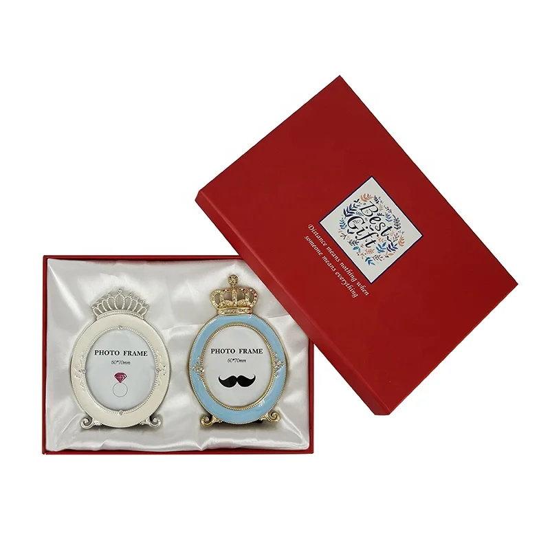 2Pcs Gift Box Crown  Enamel Zinc Alloy Metal Photo Frame For Home Decoration