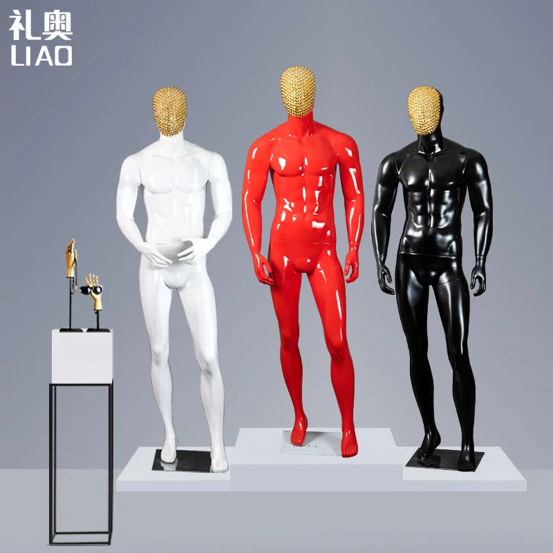 Mannequin Fiberglass full body man size matte white change chrome Electroplating face abstract attractive male dummy business su