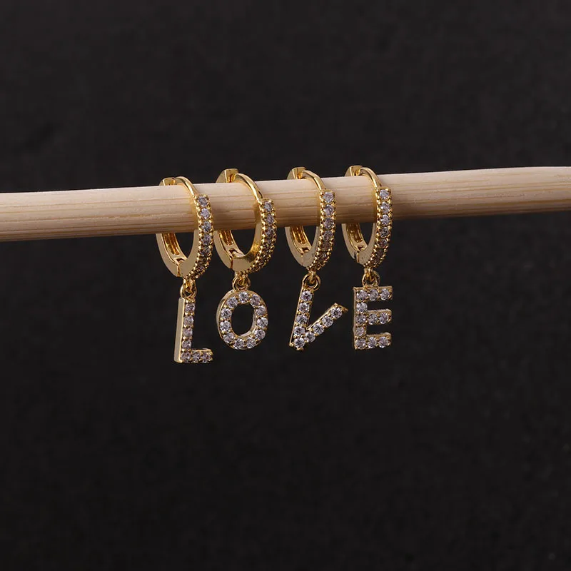  Luxury Classical Jewelry Zircon 26 Alphabet Drop Letter Pendant Earrings For Women Girl
