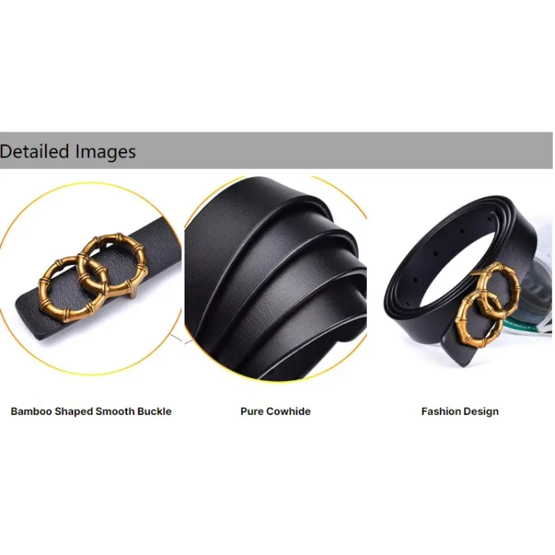 Wholesale Custom Factory Directly Genuine Leather Belts Bamboo Shaped Smooth Gold Buckle Belts For Women