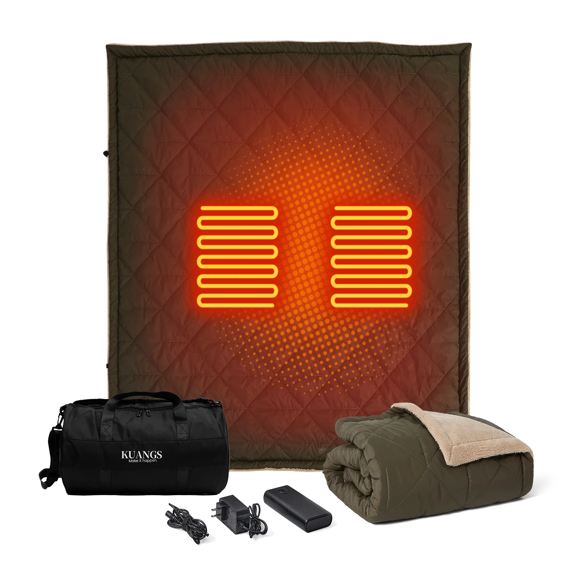 50*60' Reversible Fabric Nylon Microsherp Shawl Heated Puffy Blanket With 3 Heating Levels