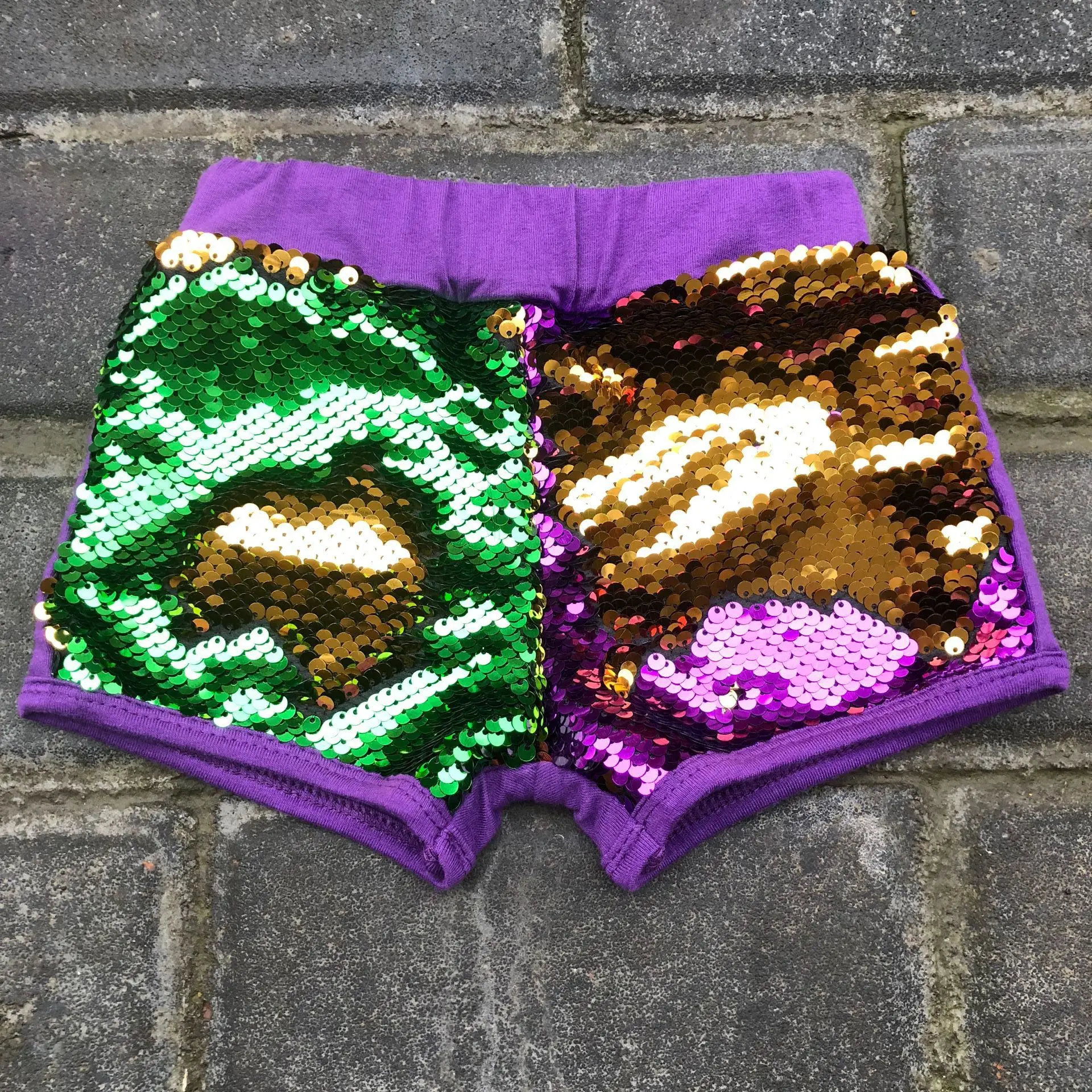 New Arrival Mardi Gras Pants Mommy and me pants kids shorts manufacture green Purple and Gold Reversible Sequined Pants