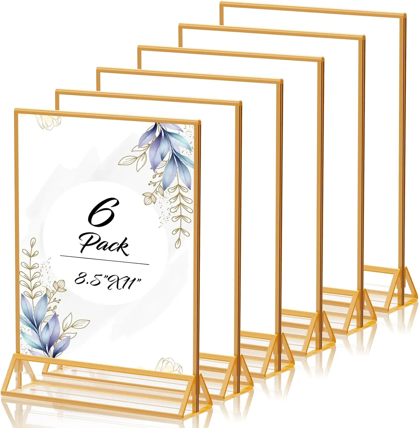 Modern Double-Sided Clear Acrylic Sign Holder with Gold Frames for Photo Menu and Table Number Organizer Elegant Display Rack