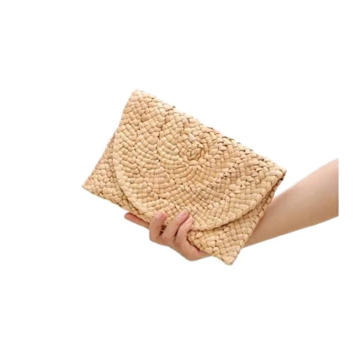 straw beach bag designer handbags famous brands PU shoulder pouch corn husk straw clutch handmade straw purse