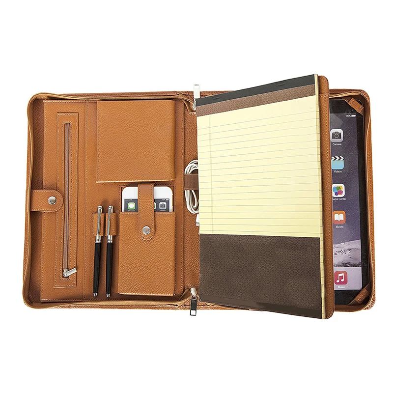 Кожаный Органайзер для документов на молнии, папка для документов с блокнотом и карманами