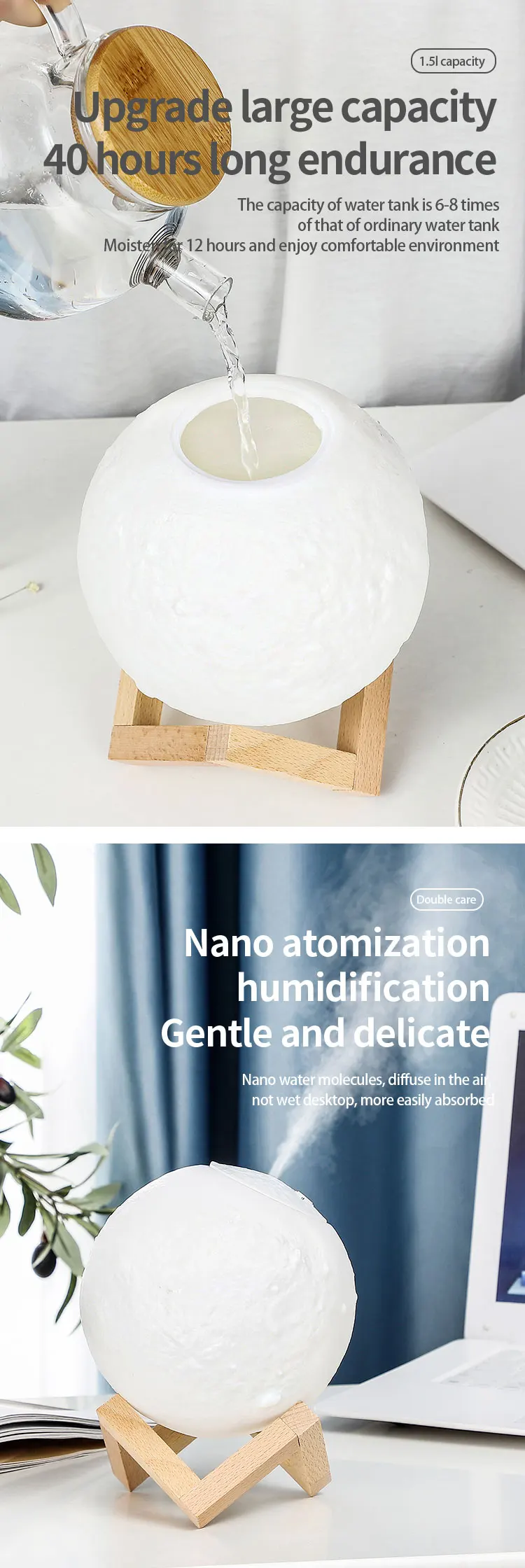 Ultrasonic Cool Mist Humidifier Home Aromatherapy Humidifier With Changing Lights Moon Humidifier