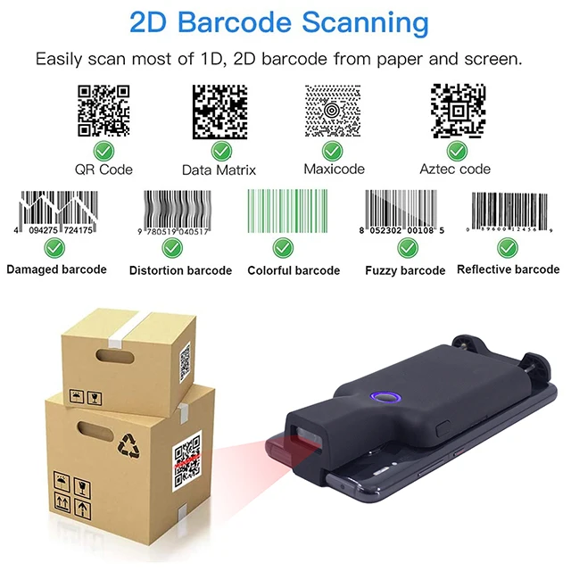 1D 2D QR wireless  barcode scanner scan PDF417 Data Matrix Code Compatible with Windows,Mac,Android,iOS for Warehouse