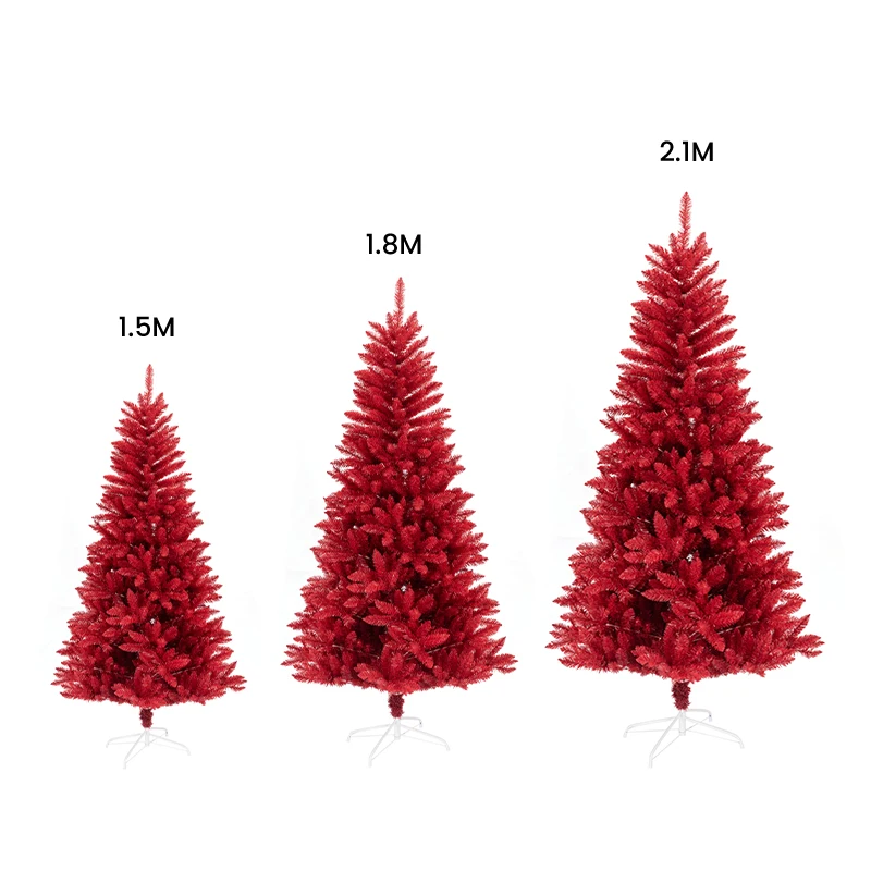 wholesale customized size high quality christmas tree pure red PVC stable metal stand artificial Christmas tree
