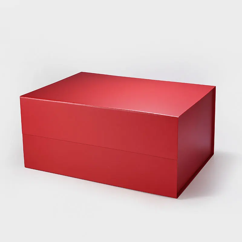 Deluxe big A3 deep red color folding rigid red magnetic closure clothes packaging box