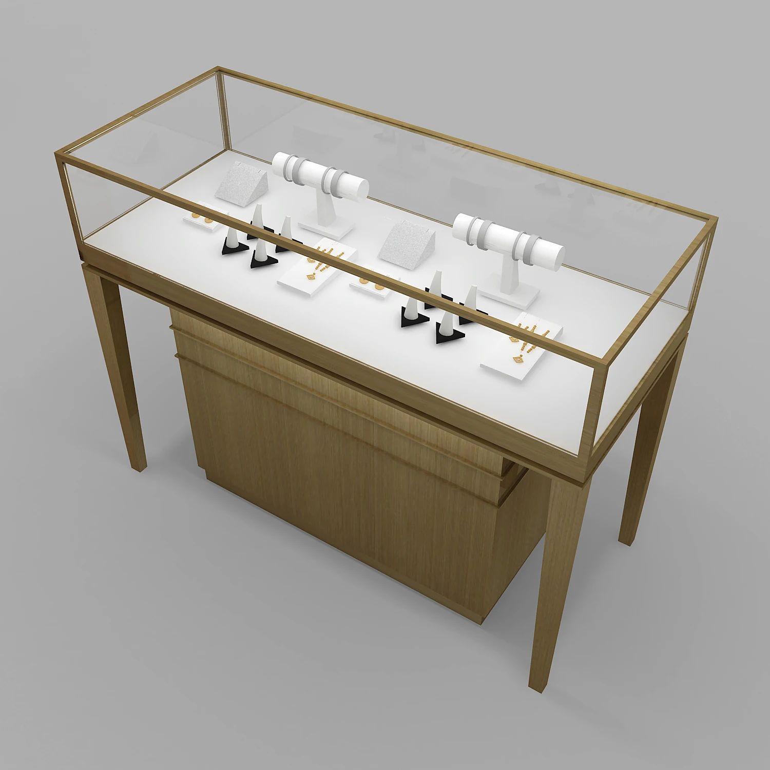 Hot sale geometric-inspired jewelry wooden display table and display case for boutique jewelry store layout