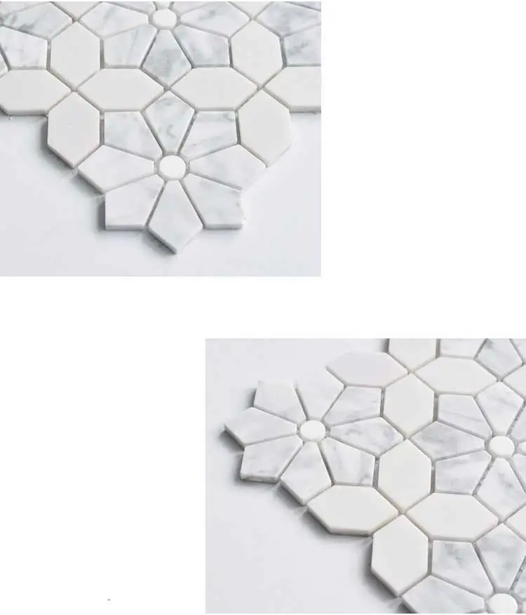 Bath Wall and Floor Mosaic Tile Kitchen Backsplash Flower Pattern Carrara White Marble Mosaic