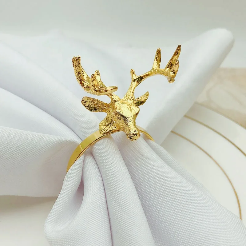 Christmas Reindeer napkin rings Gold Deer Napkin rings Cheap Napkin Ring Christmas for Wedding Decoration HWC06
