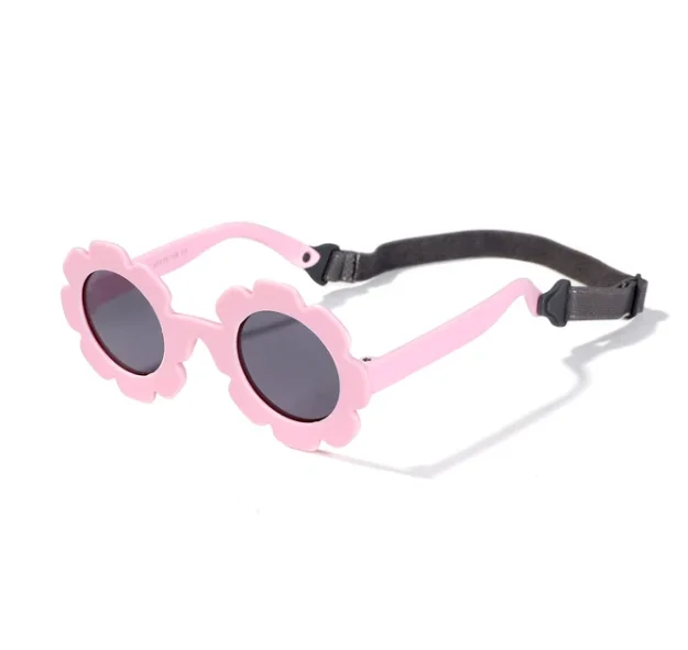 New Arrival TPEE Frame TAC Lens 0-3 Years Baby Silicone UV400 Shades Flower Shaped Kids Round Polarized Sunglasses With Strap