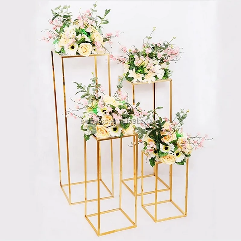 Factory Disassembly Wedding Decoration Rectangle Gold Metal Wedding Flower Vase,Flower Stand for Table Centerpiece