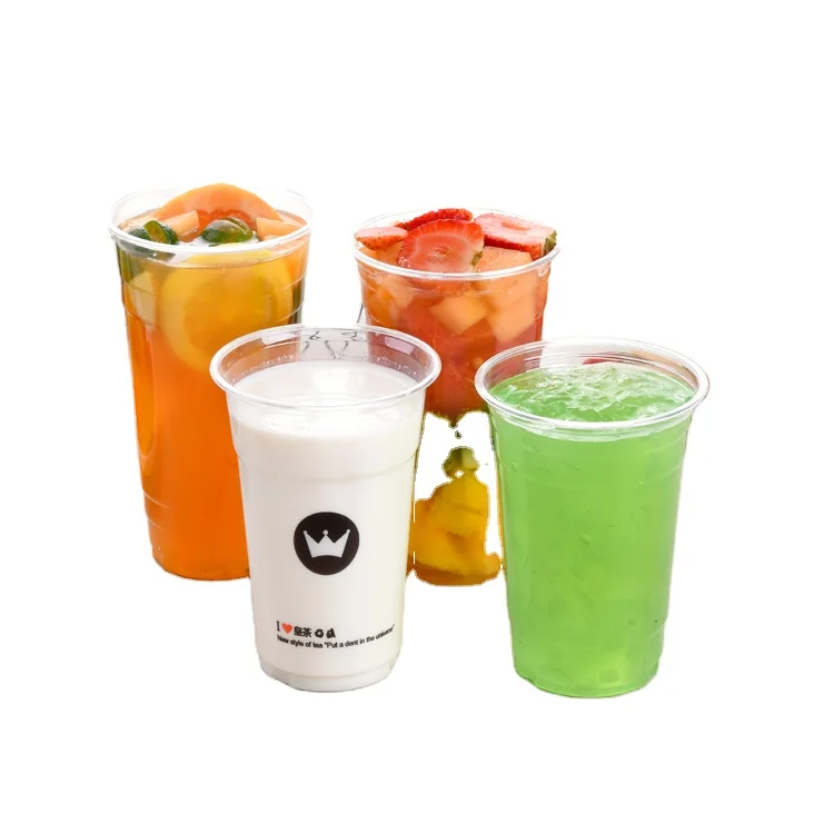 Custom printed Milkshake drinking cups with lid bubble tea cold beverage Cup take away disposable plastic PET cup