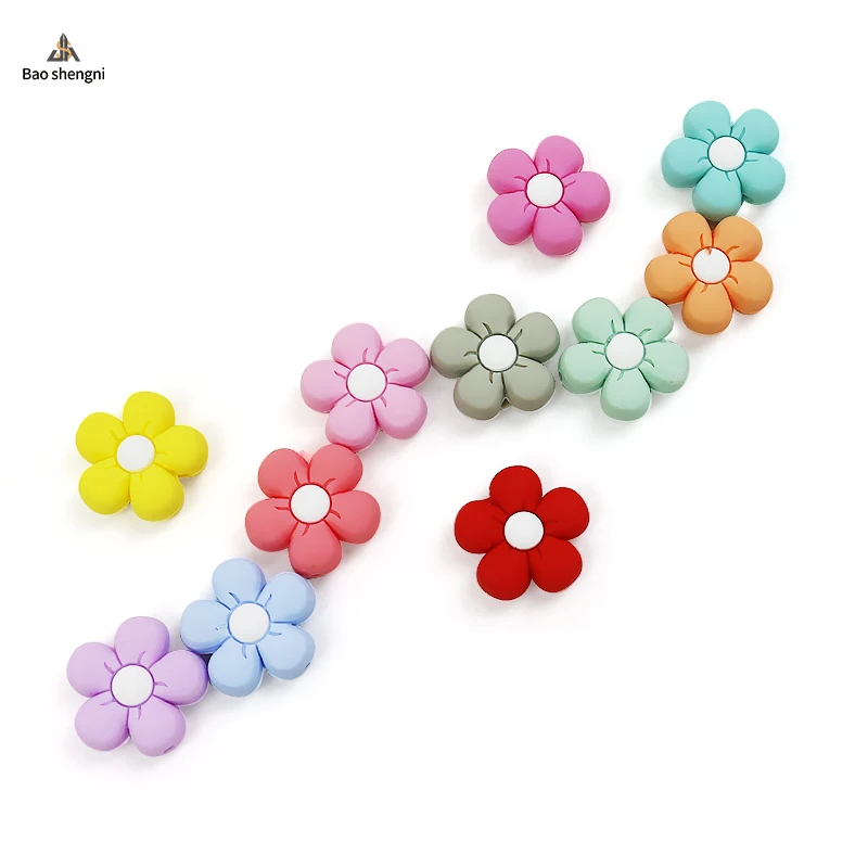 Silicone Loose Beads Colorful Bulk Flower Shape Sensory Toys Teething Food Grade Silicone Focal Beads Beaded Bracelets
