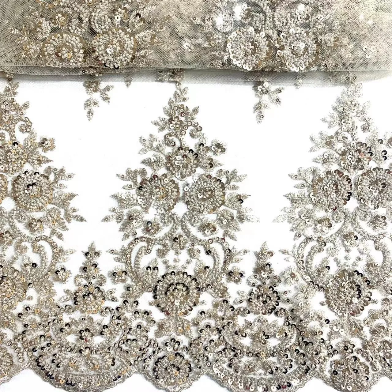 Hot sell new Customized Color high end beaded embroidery fabric for wedding lace fabrics