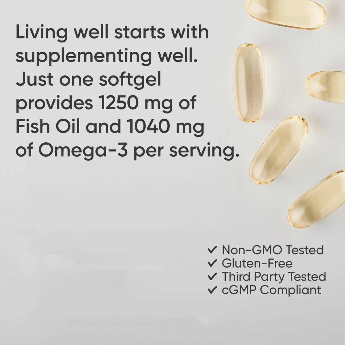 GMP factory Triple Strength Omega 3 Fish Oil - Burpless Fish Oil Supplement w/EPA & DHA Fatty Acids 1250 mg