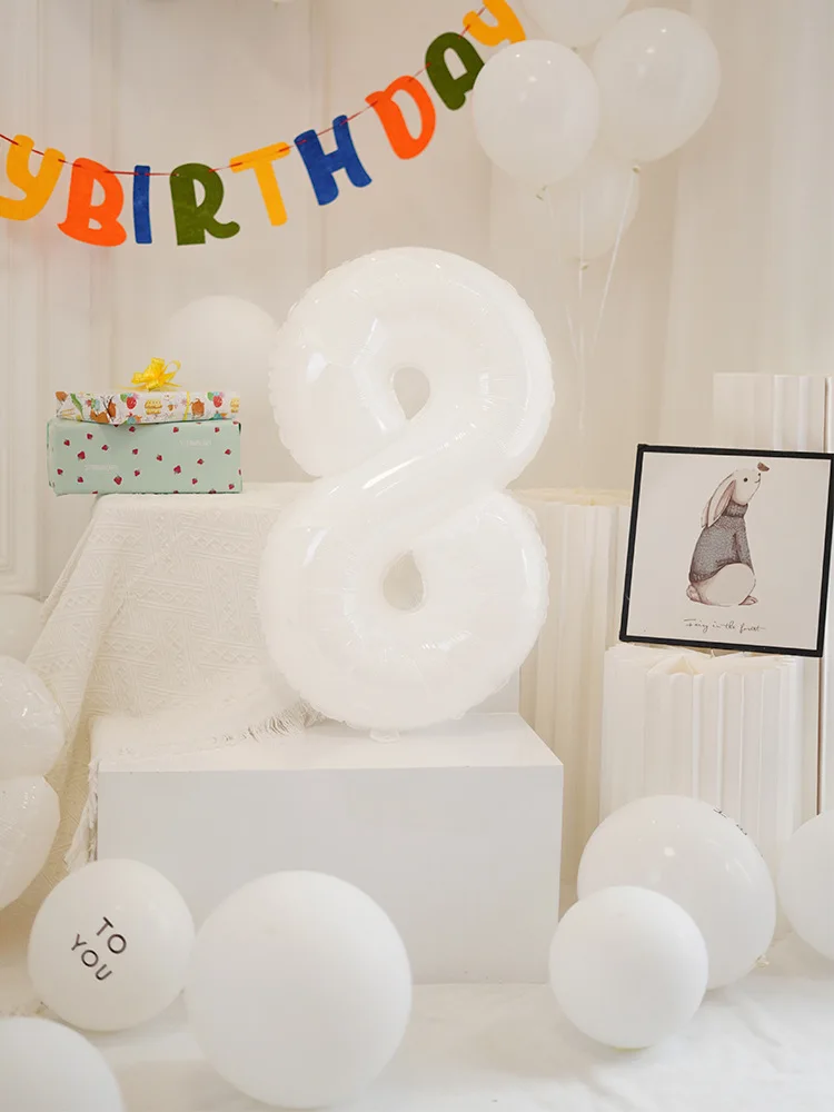 Large 32 inch number balloon 0-9 white number foil balloons for birthday anniversary wedding party decor supplies
