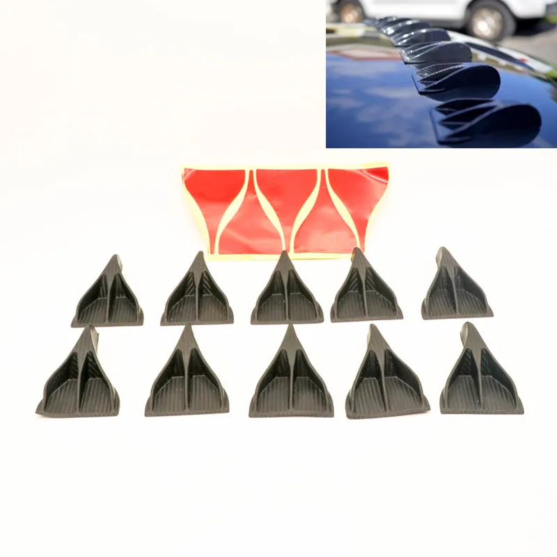 
Racing 10PCS SET Universal Carbon Fiber Look Vortex Generators Roof Shark Fins Spoiler Wing Kit for Car Tr 