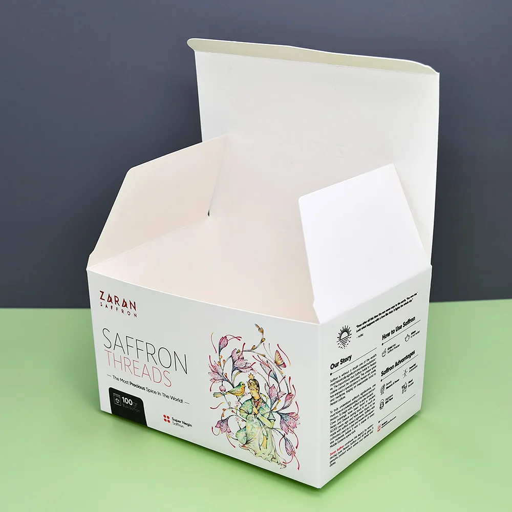 Custom logo white cardboard environmental protection packaging craft paper box saffron packaging box