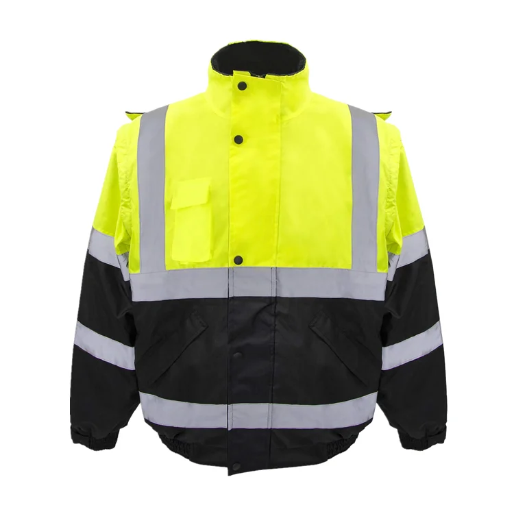 ZUJA Waterproof Pockets Detachable Hood and Sleeve Safety Bomber Jacket