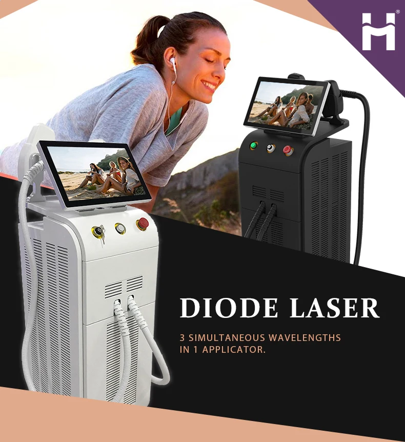 Medical Ce Approved Trio 755 808 1064nm  Titanium Platinum Ice Laser Diode Hair Removal Machine System Permanently