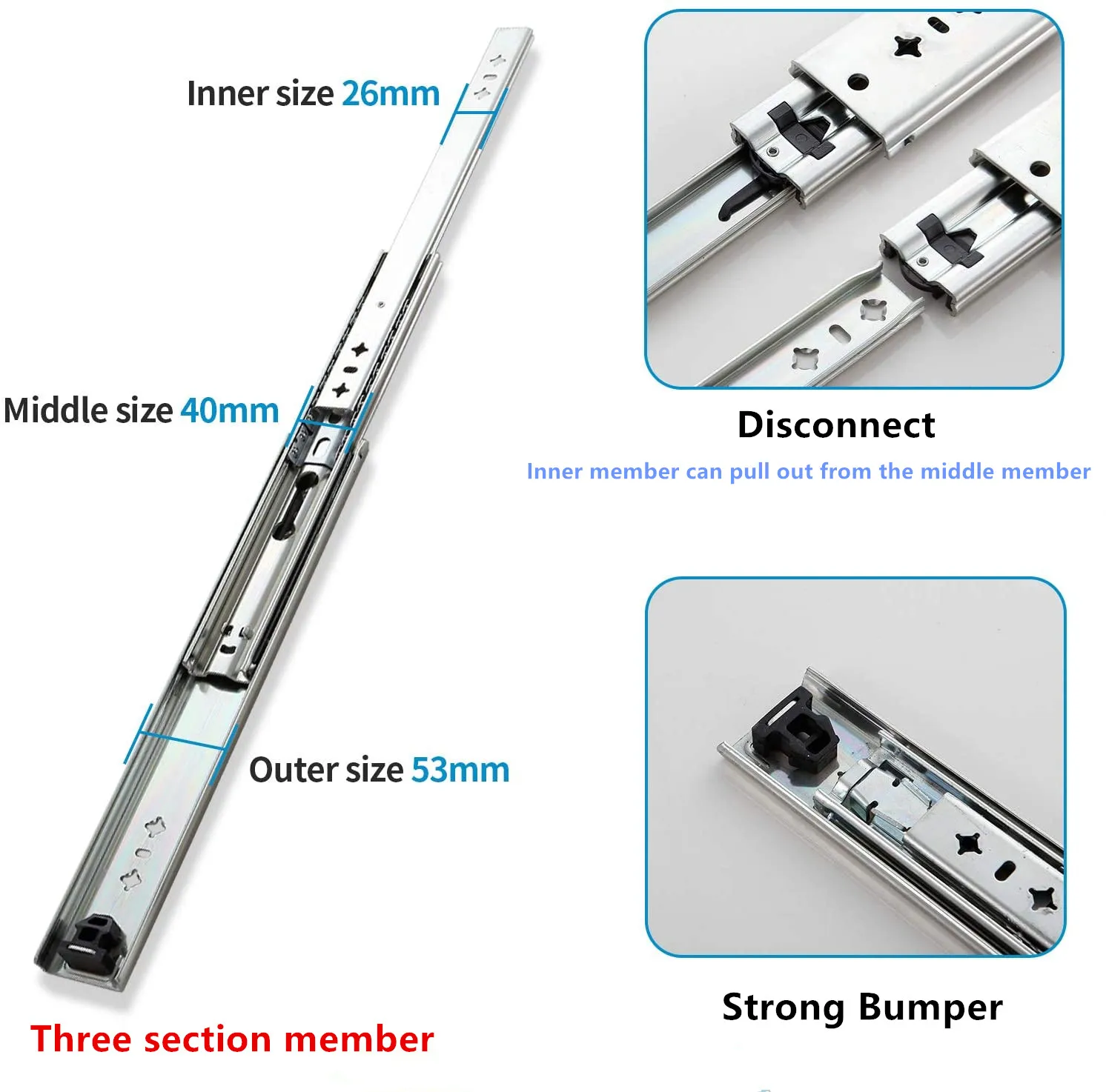 Heavy Duty 250 lbs Load Steel Full Extension Ball Bearing Drawer Slides with Lock Rails Runners Locking Side Mount