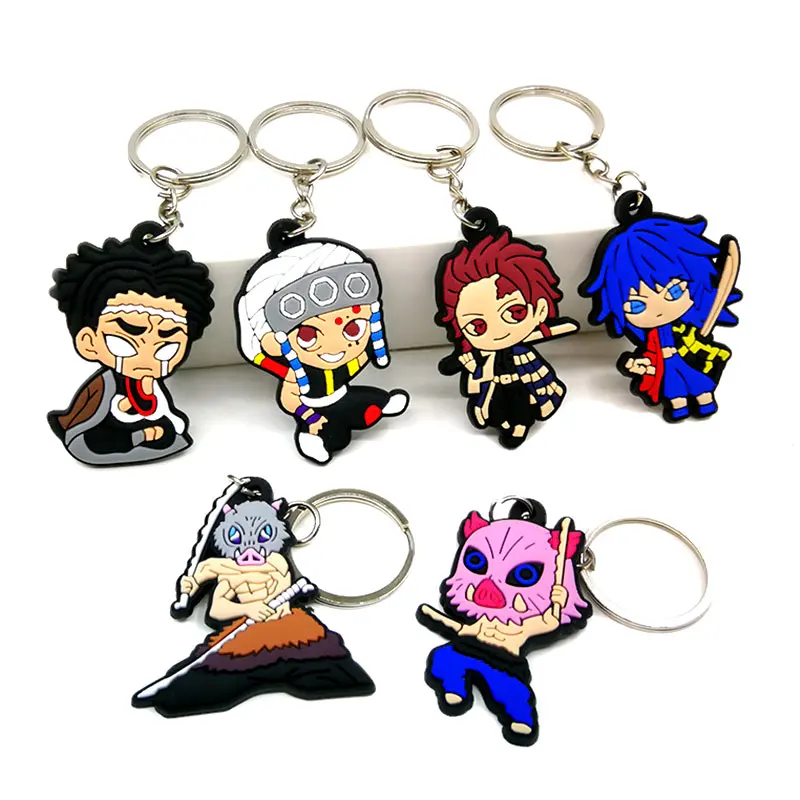 Custom rubber cute cartoon figure key chain keyring demon slayer 3d pvc anime silicone keychain