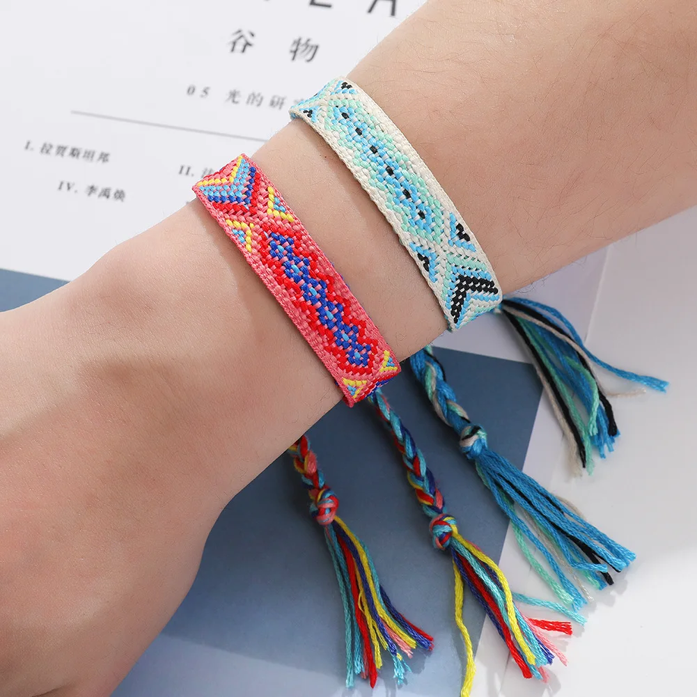 Ethnic 12 Pcs/Set Colorful Cotton Braided Rope Weave Bracelets Manual Wristband Jewelry Adjustable Shell Friendship Bracelets