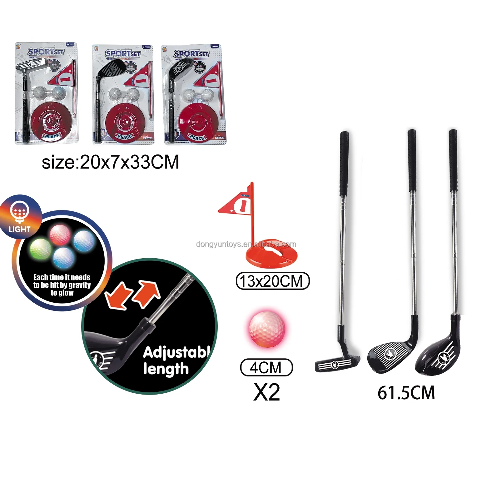 Kids Glof clubs sets stainless steel Retractable Golf Club and ball set light-up golf toys indoor and Outdoor Sport Toys
